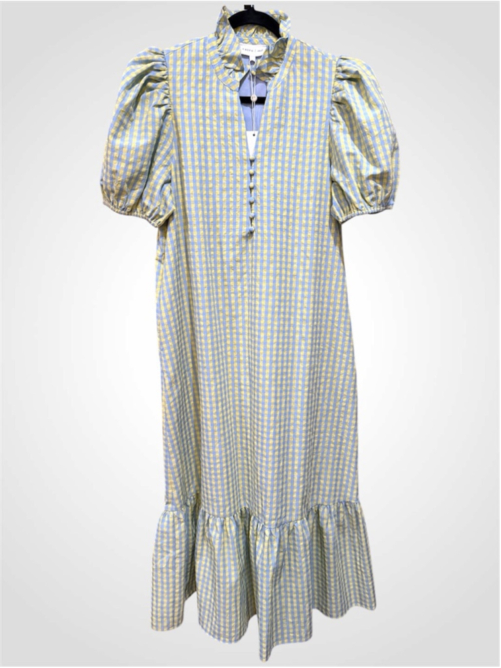 Entro Gingham Midi Dress in Blue/Yellow Size S